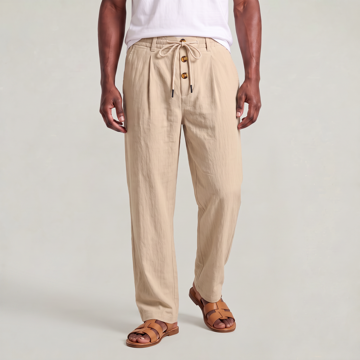 Men’s Breathable Straight-Leg Solid Colour Linen Trousers
