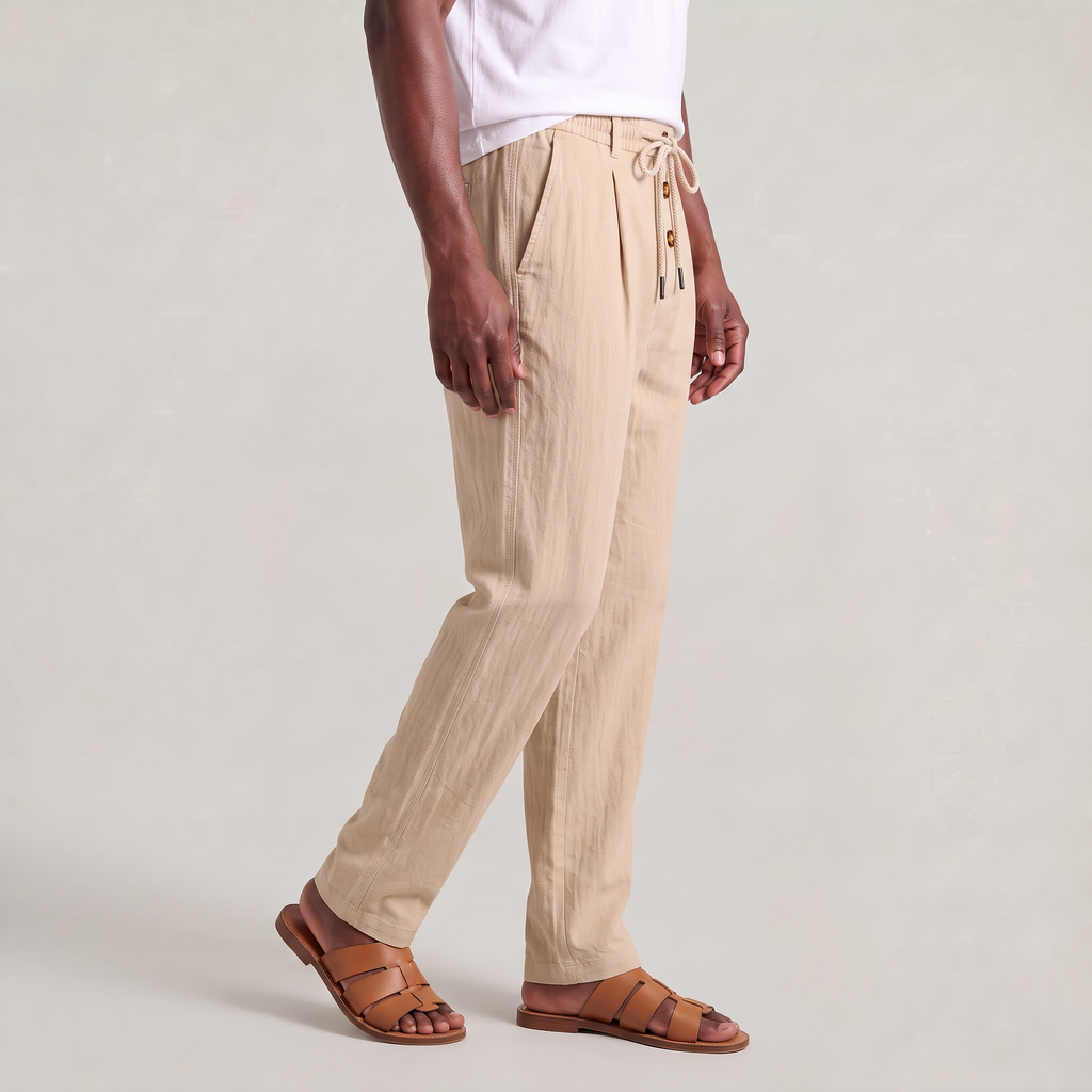 Men’s Breathable Straight-Leg Solid Colour Linen Trousers