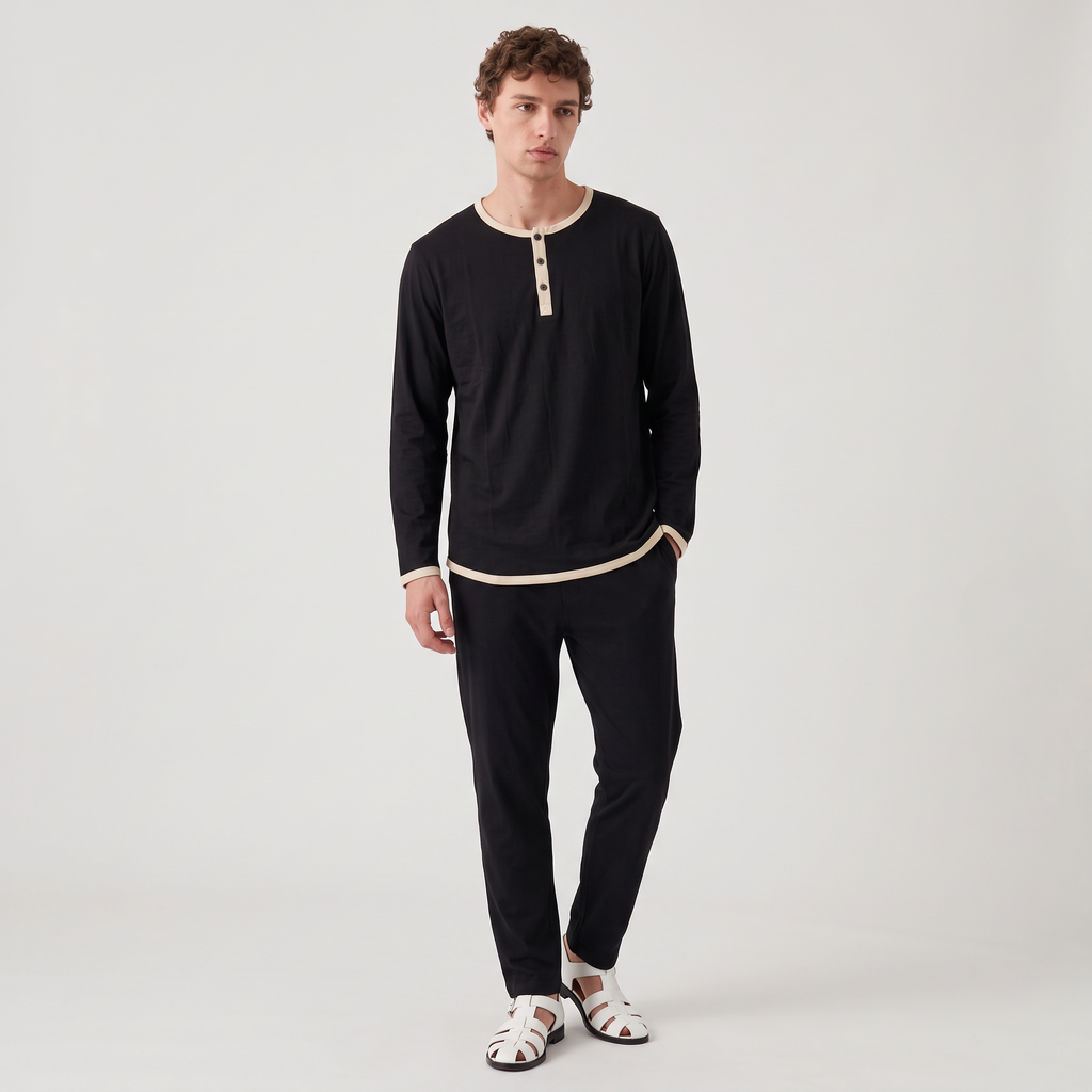 Men’s Cotton Blend Henley Shirt Long Sleeve