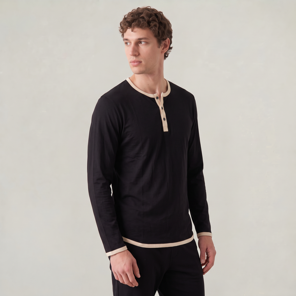 Men’s Cotton Blend Henley Shirt Long Sleeve