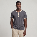 Men’s Cotton Henley Shirt Short Sleeve Contrast Trim