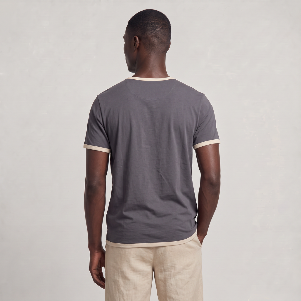 Men’s Cotton Henley Shirt Short Sleeve Contrast Trim