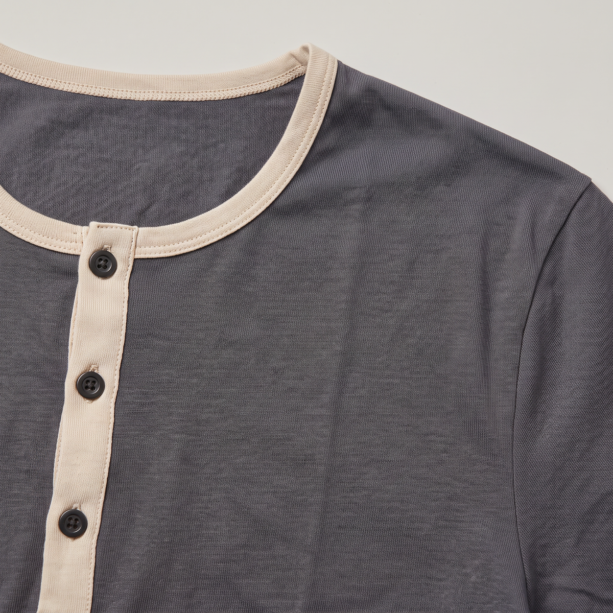 Men’s Cotton Henley Shirt Short Sleeve Contrast Trim