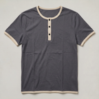 Men’s Cotton Henley Shirt Short Sleeve Contrast Trim