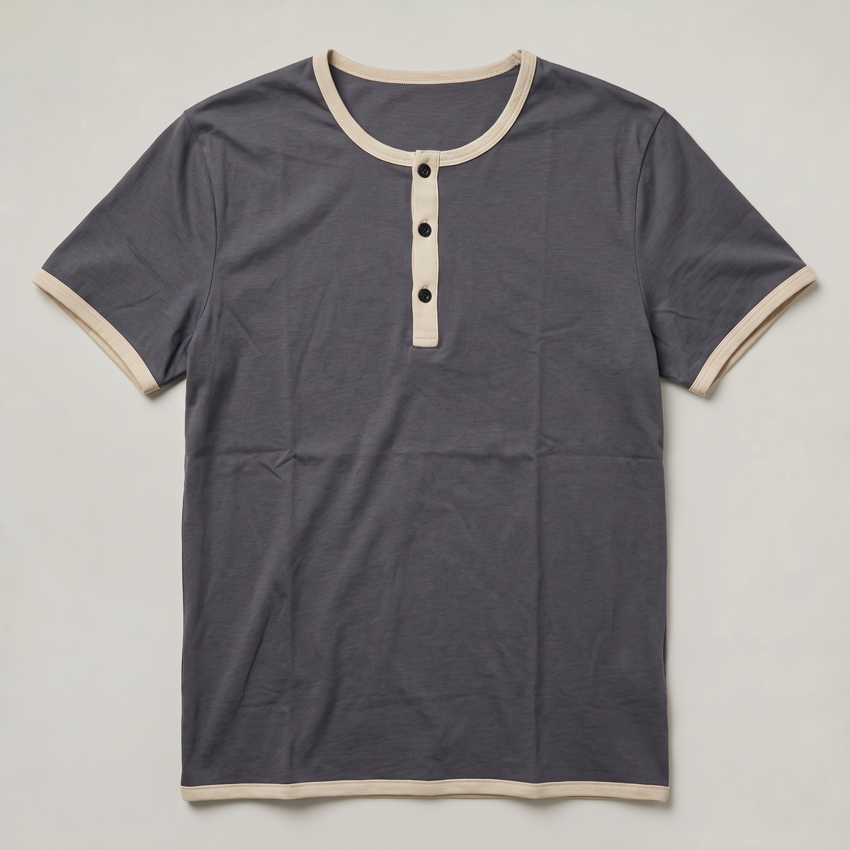 Men’s Cotton Henley Shirt Short Sleeve Contrast Trim