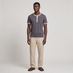 Men’s Cotton Henley Shirt Short Sleeve Contrast Trim