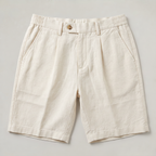 Men’s Cotton Linen Blend Shorts Pleated Turn-Up Hem
