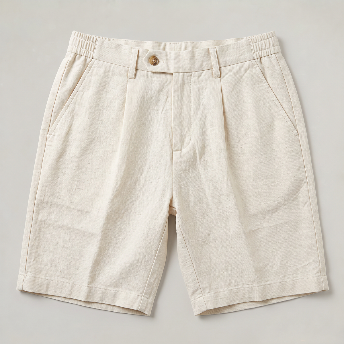 Men’s Cotton Linen Blend Shorts Pleated Turn-Up Hem