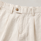 Men’s Cotton Linen Blend Shorts Pleated Turn-Up Hem