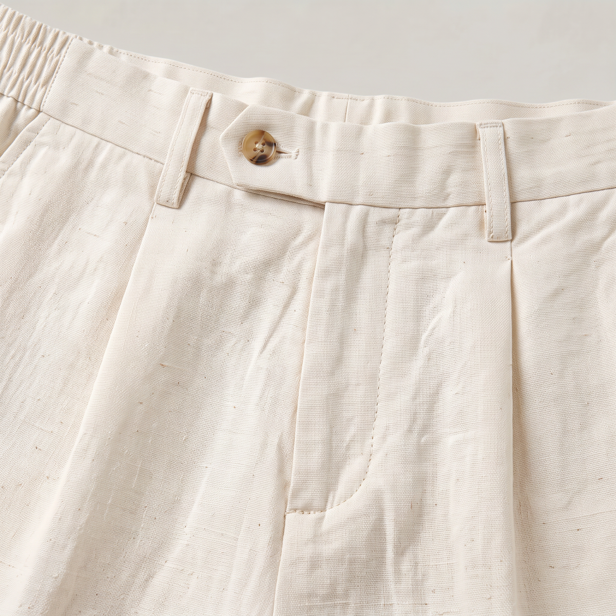 Men’s Cotton Linen Blend Shorts Pleated Turn-Up Hem