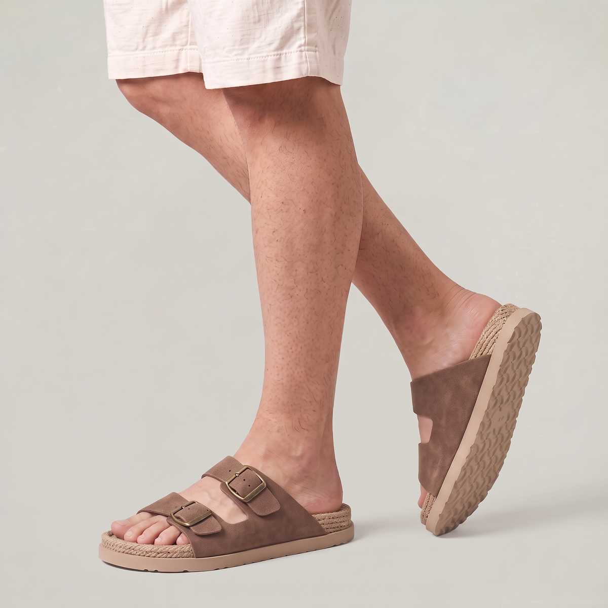 Men’s Double Buckle Nubuck Leather Slip-On Sandals