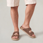 Men’s Double Buckle Nubuck Leather Slip-On Sandals