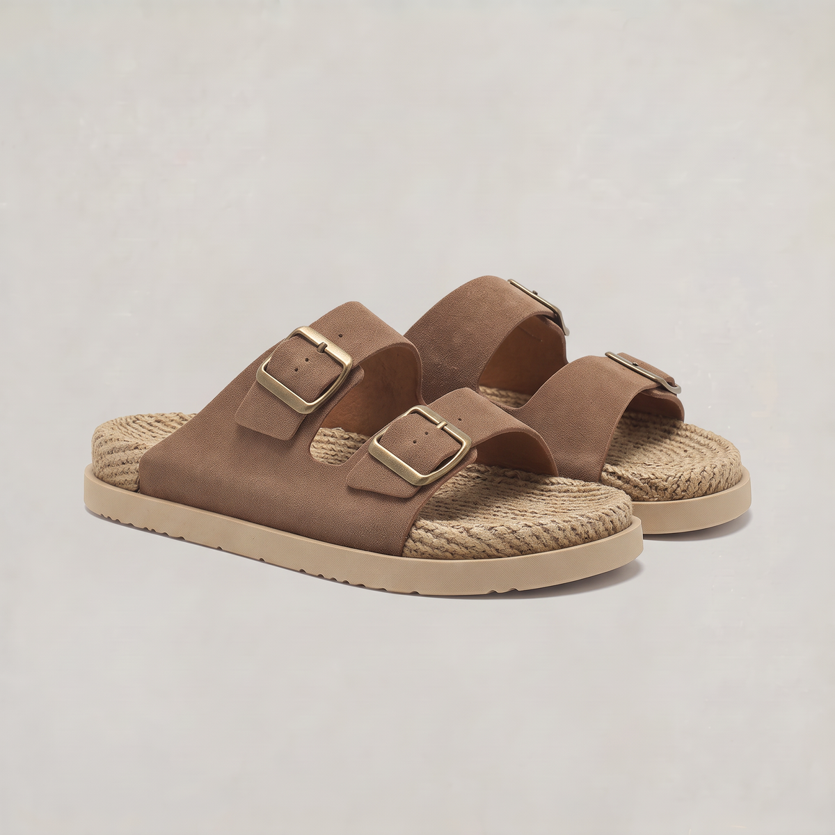 Men’s Double Buckle Nubuck Leather Slip-On Sandals