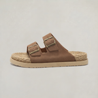 Men’s Double Buckle Nubuck Leather Slip-On Sandals