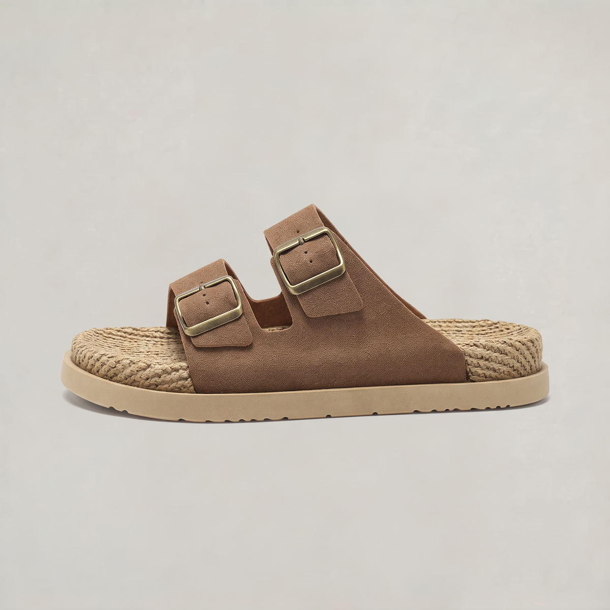 Men’s Double Buckle Nubuck Leather Slip-On Sandals