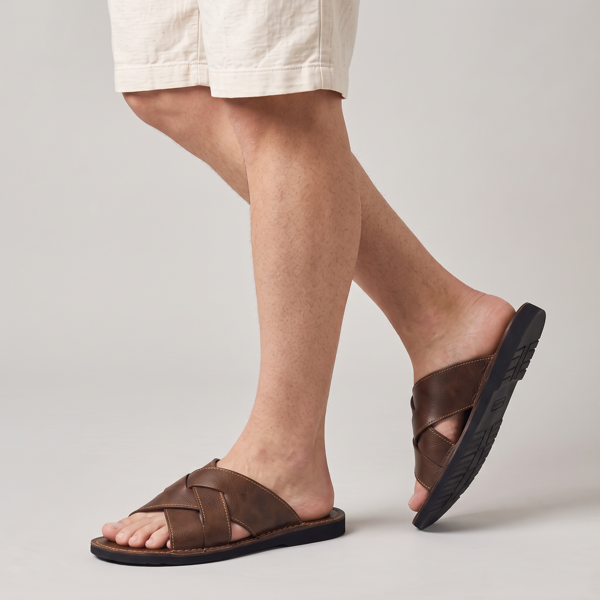 Men’s Leather Sandals Cross Strap Slip-On
