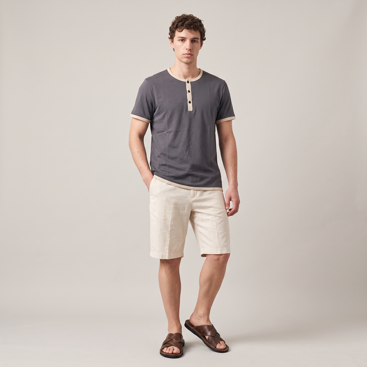 Men’s Leather Sandals Cross Strap Slip-On