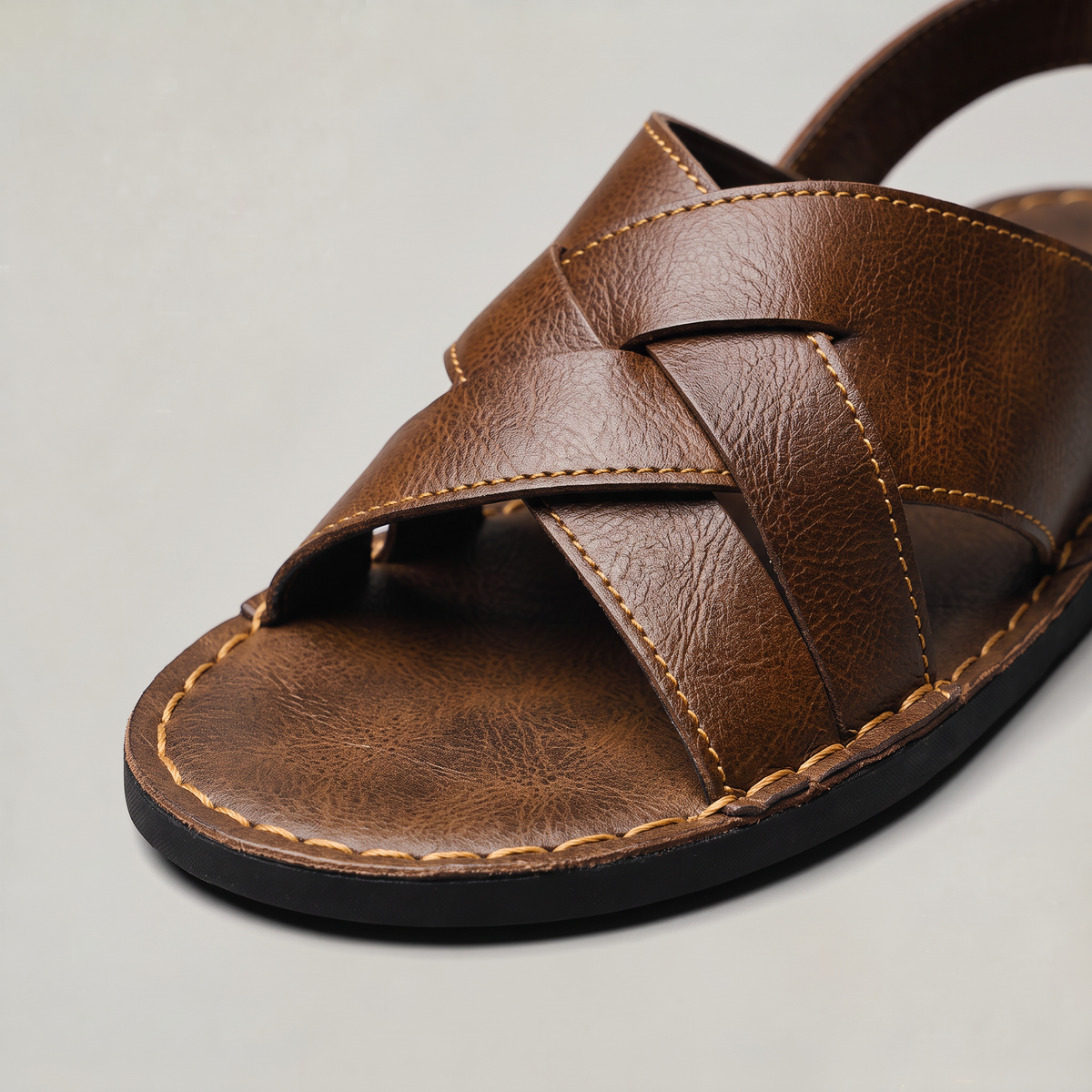 Men’s Leather Sandals Cross Strap Slip-On