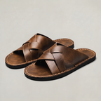 Men’s Leather Sandals Cross Strap Slip-On