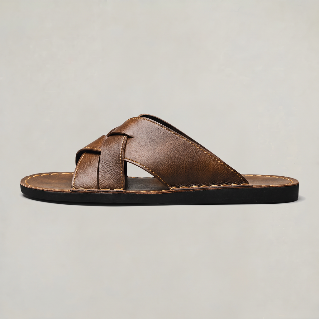 Men’s Leather Sandals Cross Strap Slip-On