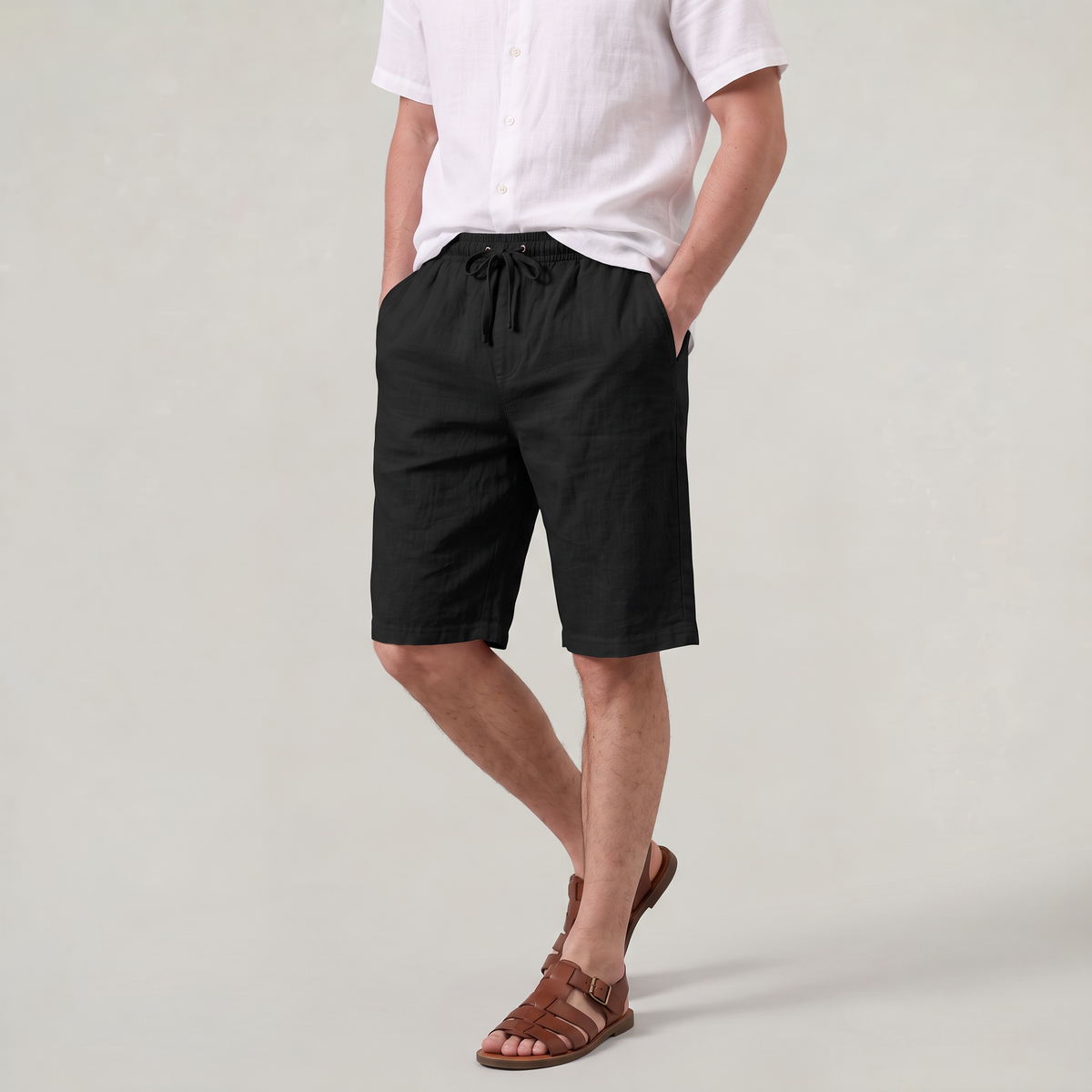 Men’s Linen Drawstring Straight-Leg Breathable Shorts