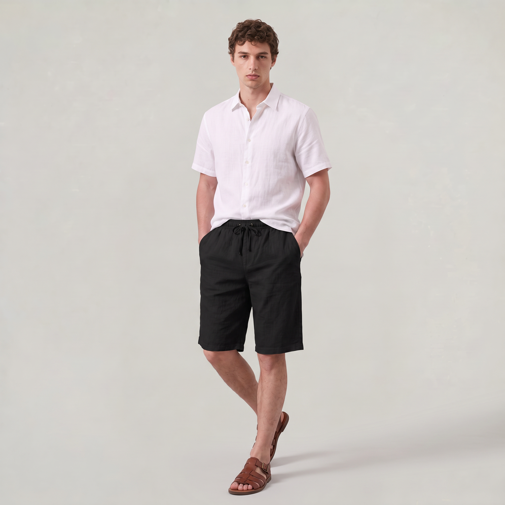 Men’s Linen Drawstring Straight-Leg Breathable Shorts