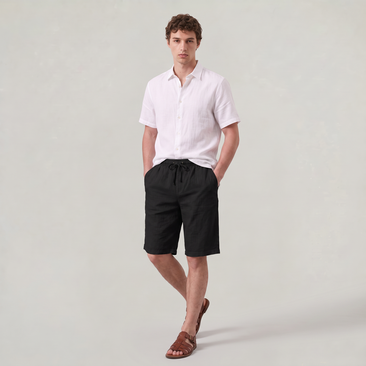 Men’s Linen Drawstring Straight-Leg Breathable Shorts