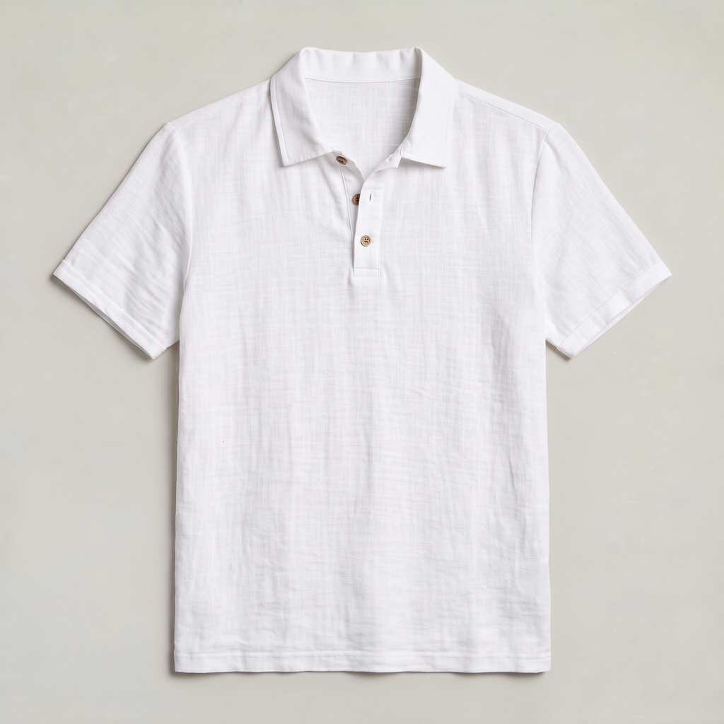 Men’s Linen Lapel Buttoned Polo Shirt