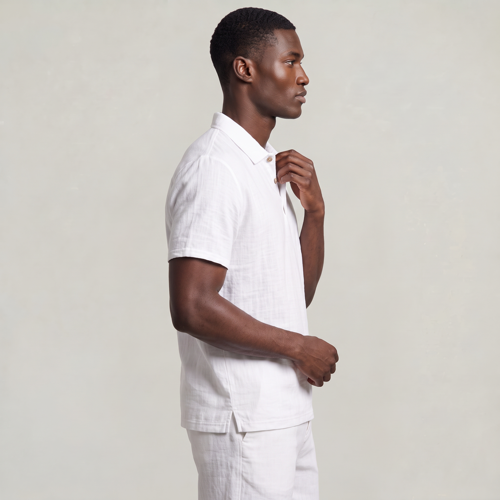 Men’s Linen Lapel Buttoned Polo Shirt
