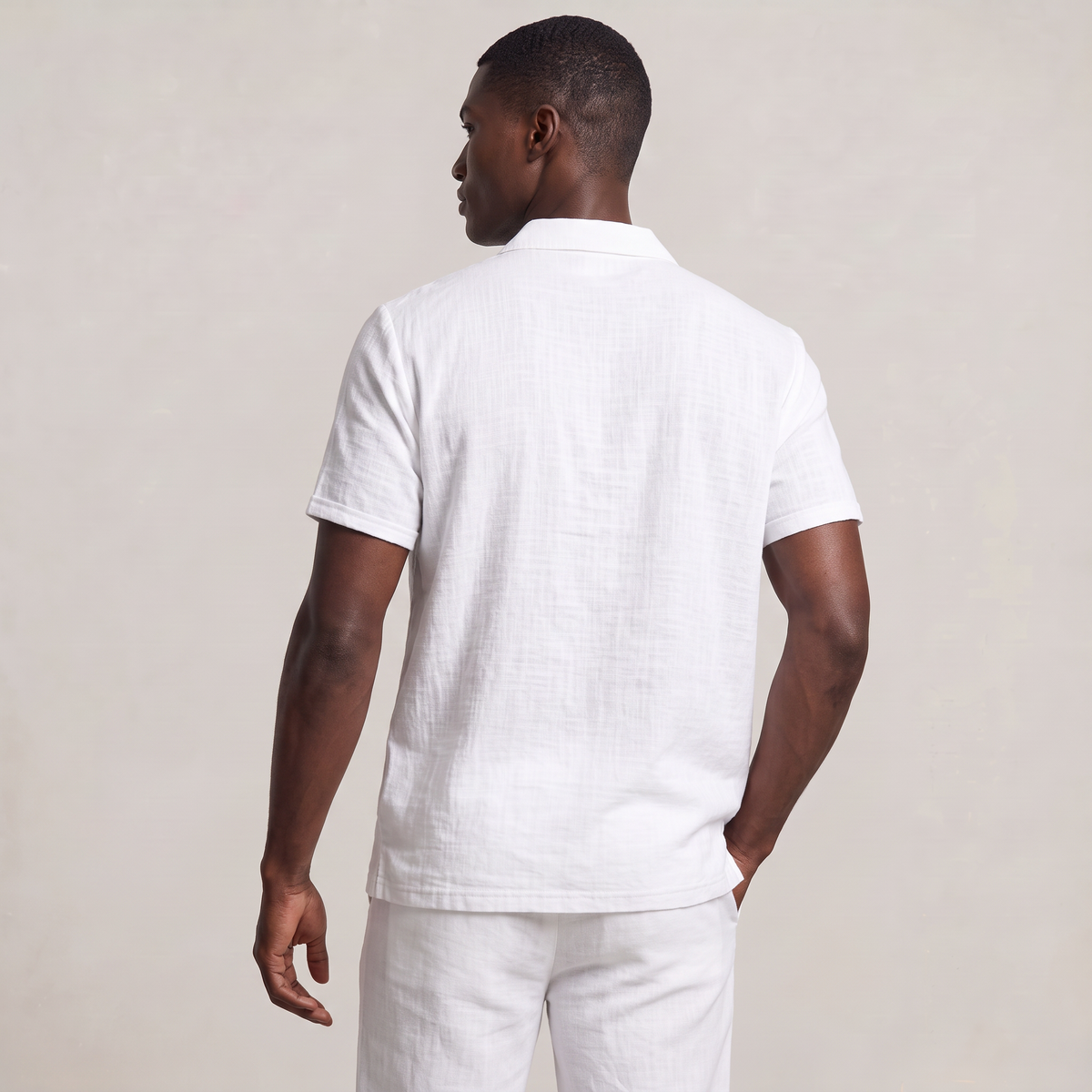 Men’s Linen Lapel Buttoned Polo Shirt