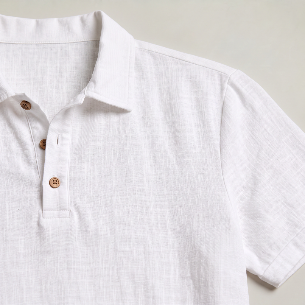 Men’s Linen Lapel Buttoned Polo Shirt