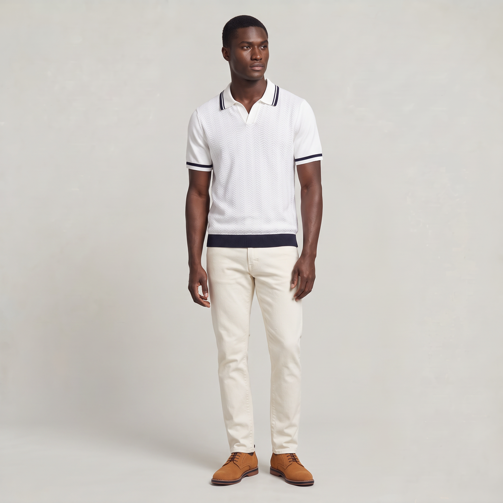Men’s Textured Knit Polo Shirt with Contrast Trim
