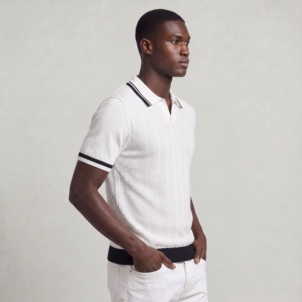 Men’s Textured Knit Polo Shirt with Contrast Trim