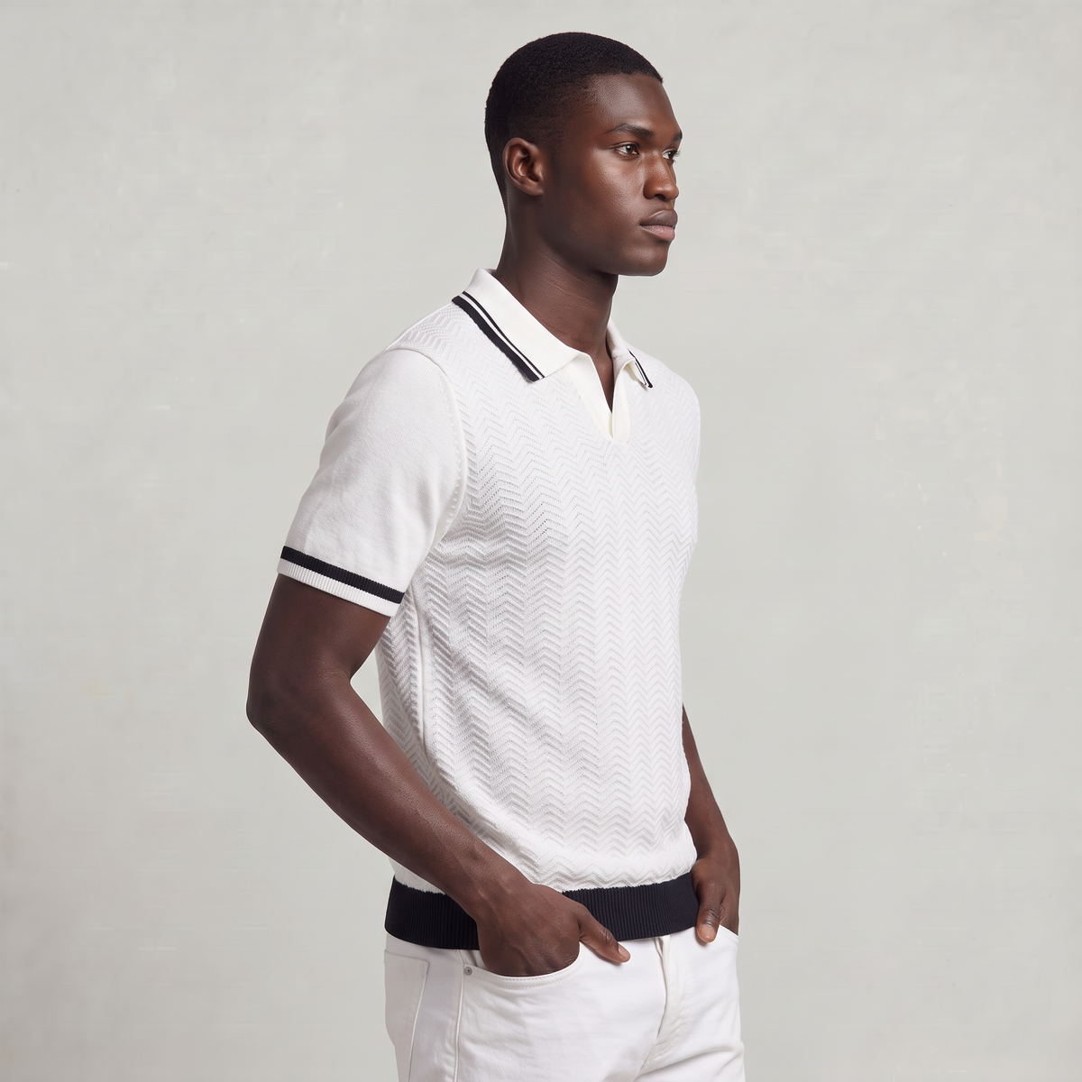 Men’s Textured Knit Polo Shirt with Contrast Trim