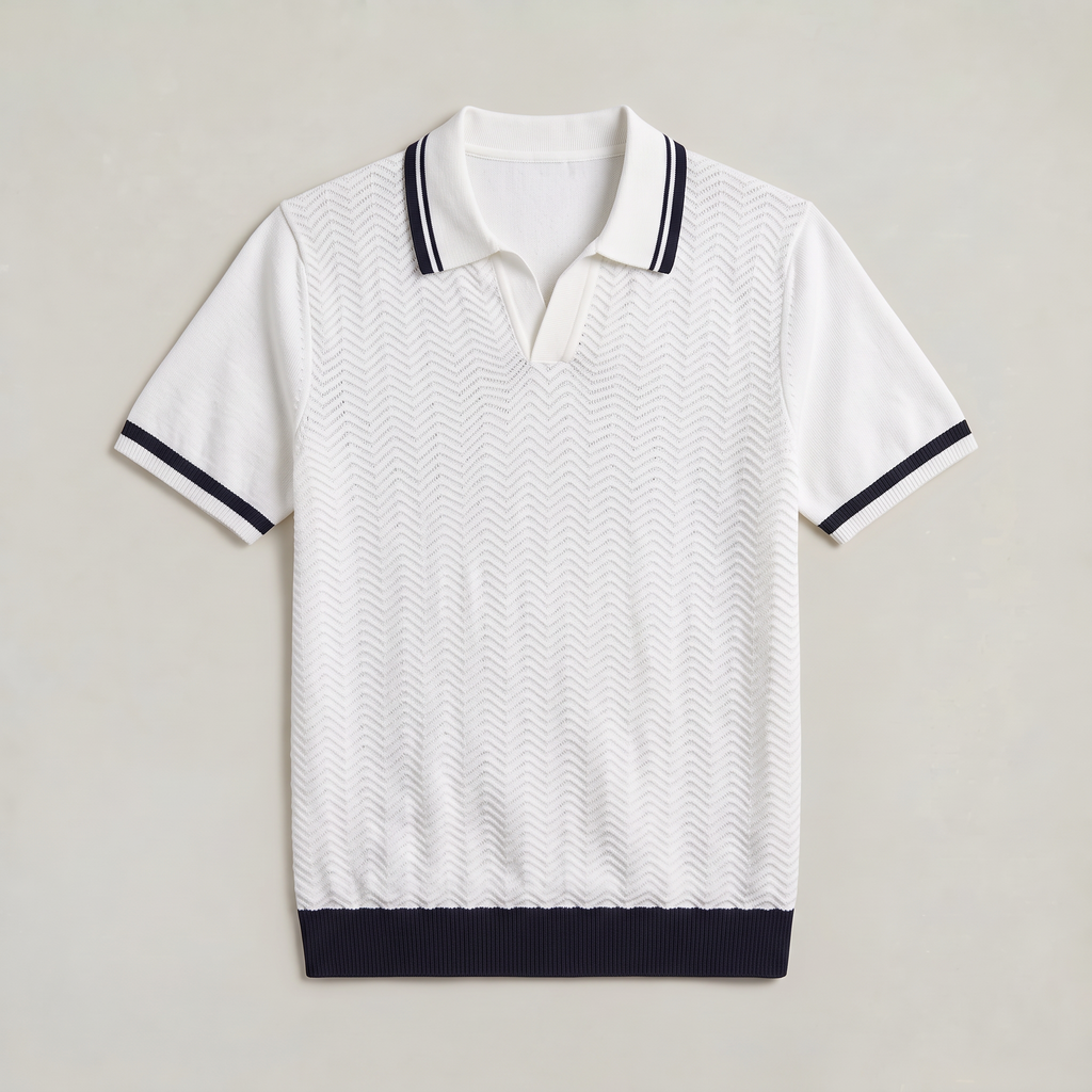 Men’s Textured Knit Polo Shirt with Contrast Trim