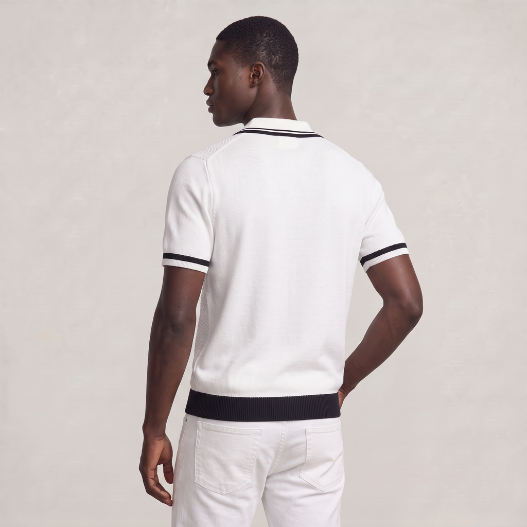 Men’s Textured Knit Polo Shirt with Contrast Trim