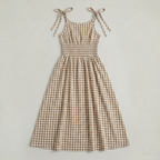 Women’s A-Line Gingham Midi Dress Tie Shoulder