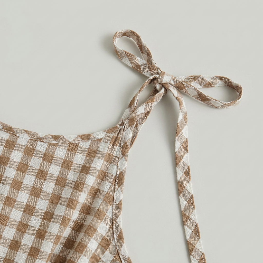 Women’s A-Line Gingham Midi Dress Tie Shoulder
