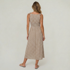 Women’s A-Line Gingham Midi Dress Tie Shoulder