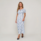 Women’s Blue Floral Puff Sleeve Maxi Dress
