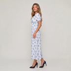 Women’s Blue Floral Puff Sleeve Maxi Dress