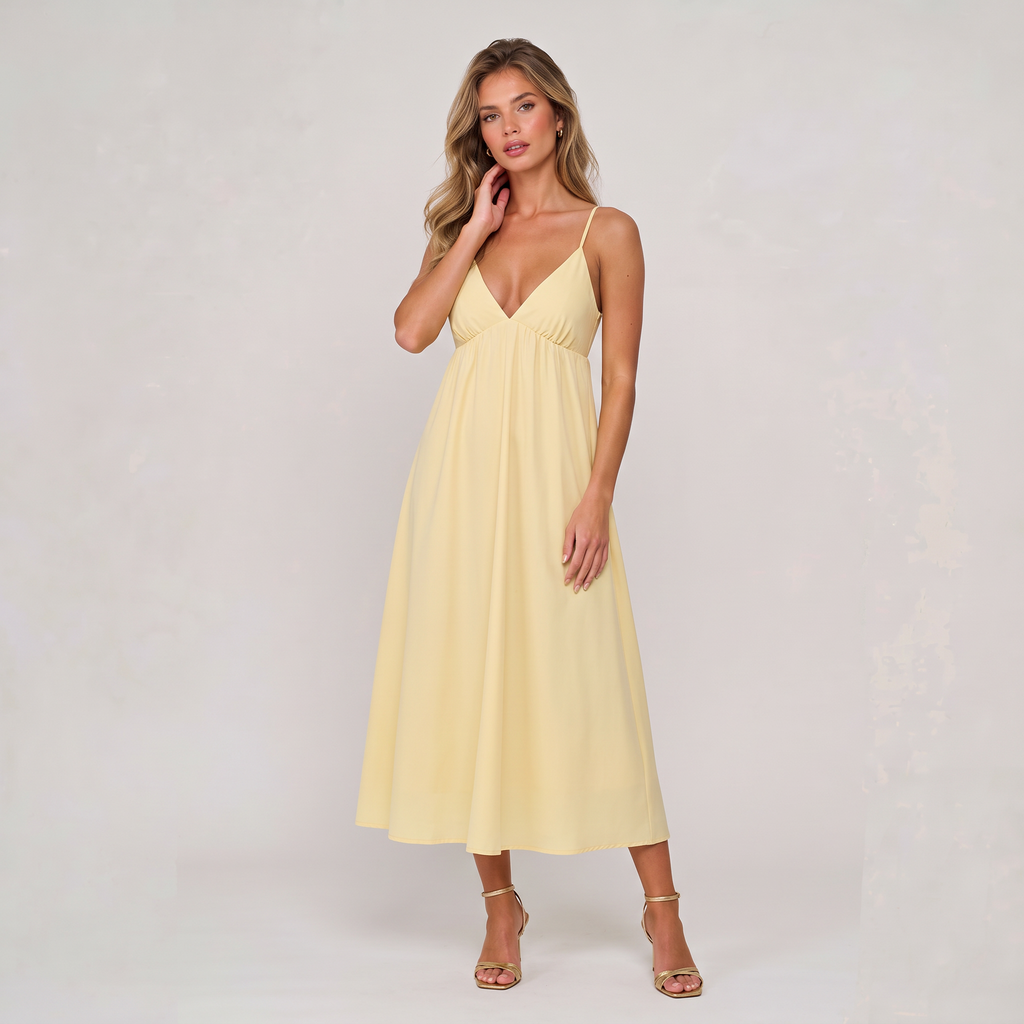 Women’s Broderie Anglaise V-Neck Flutter Sleeve Midi Dress