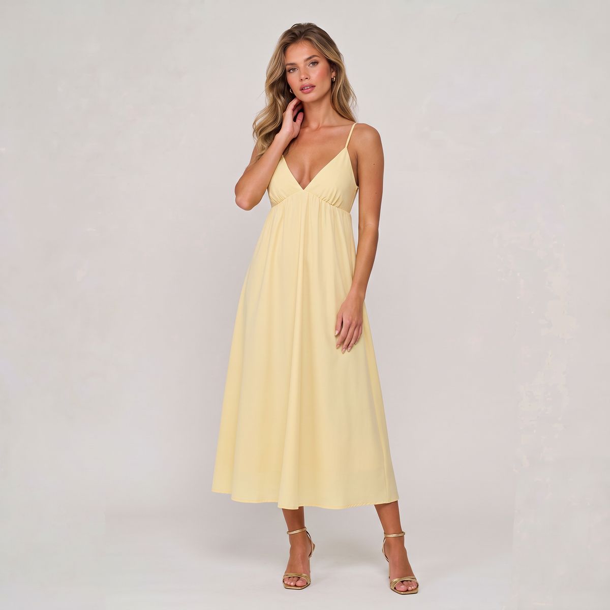 Women’s Broderie Anglaise V-Neck Flutter Sleeve Midi Dress