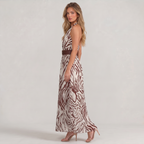 Women’s Brown Zebra Belted Halter Maxi Dress