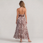 Women’s Brown Zebra Belted Halter Maxi Dress