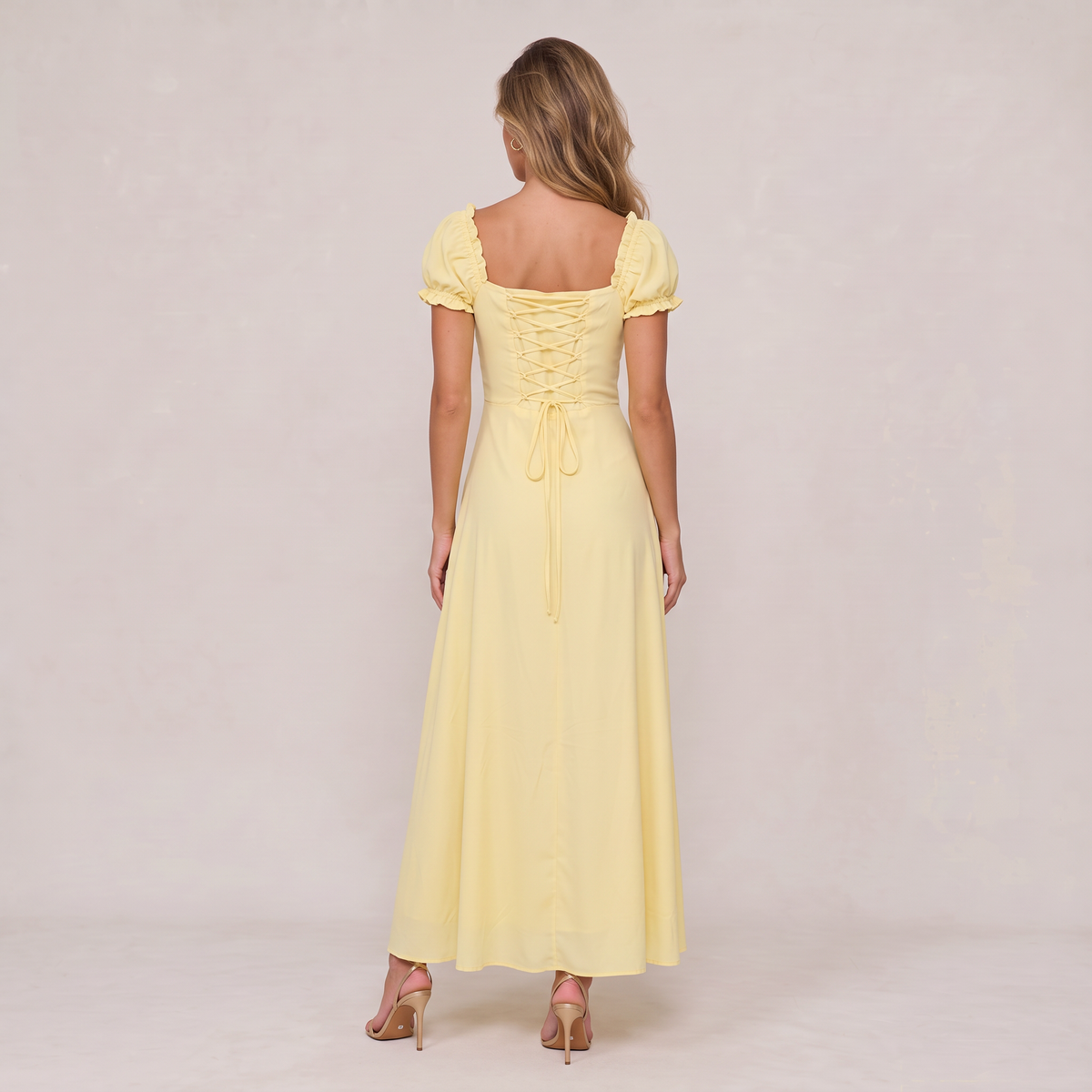 Women’s Butter Yellow Puff Sleeve Maxi Dress