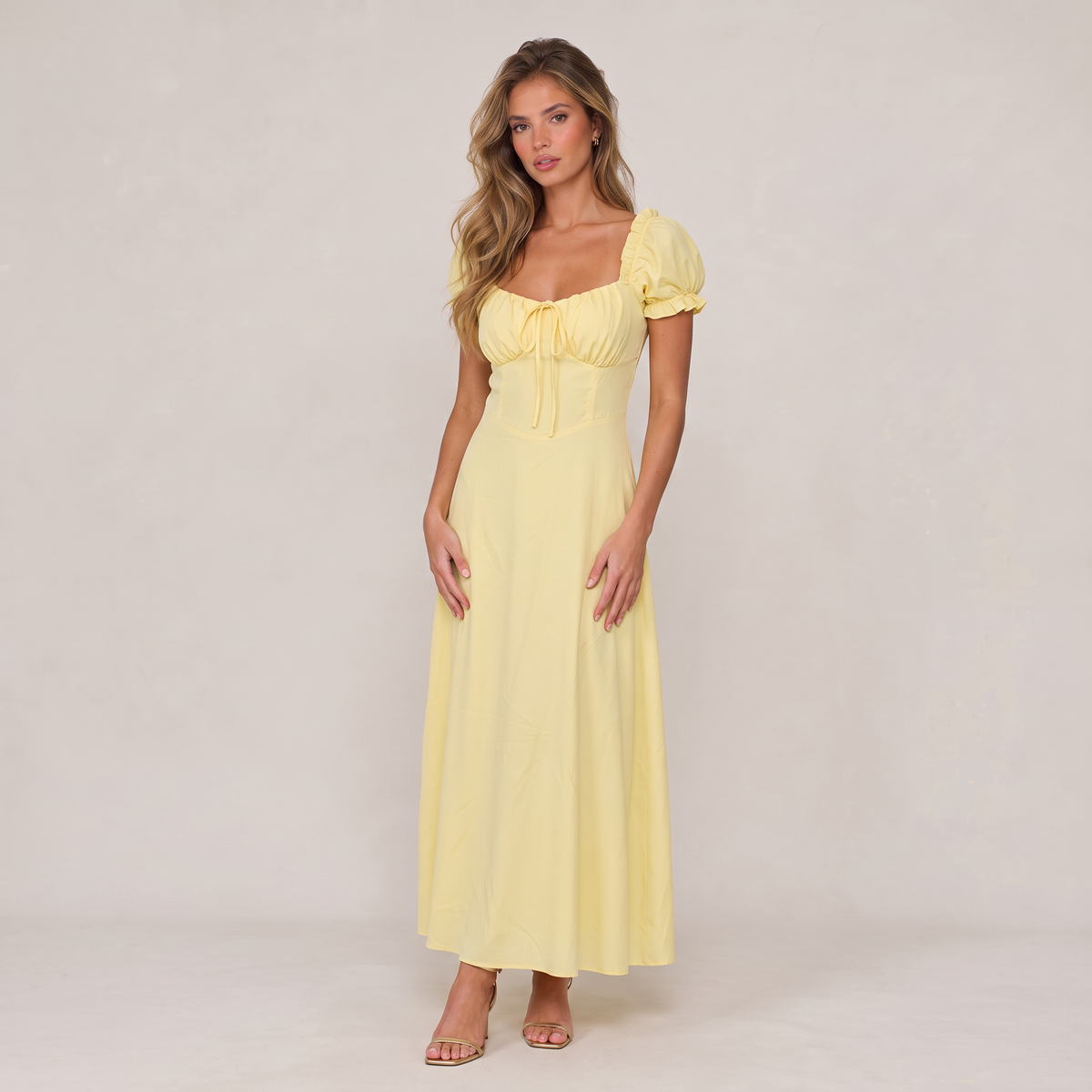 Women’s Butter Yellow Puff Sleeve Maxi Dress