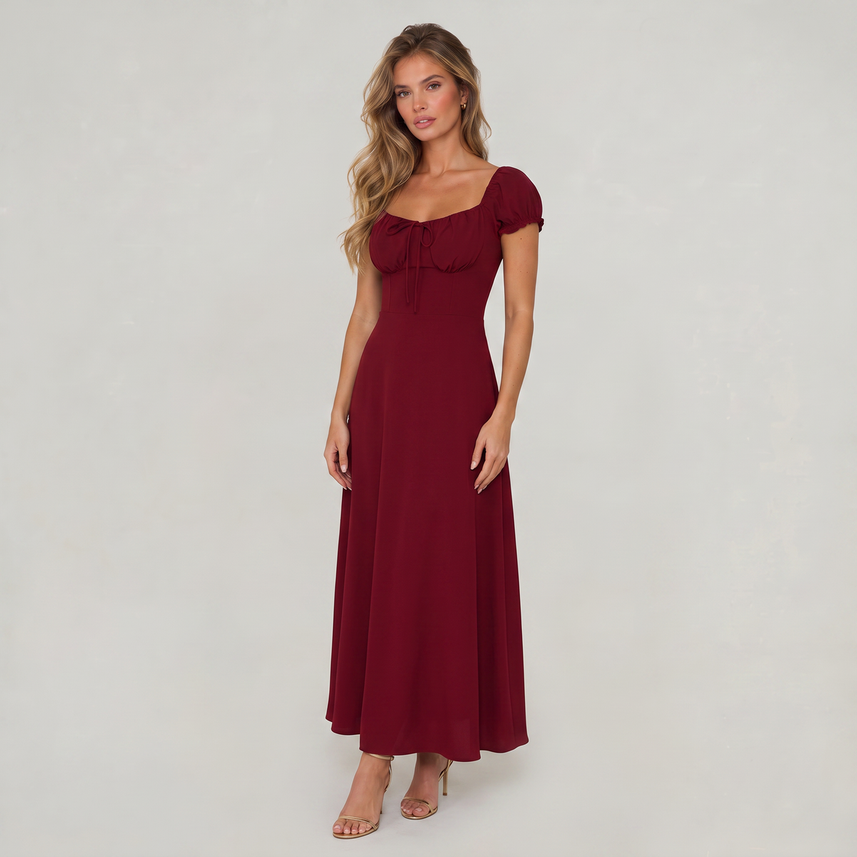 Women’s Butter Yellow Puff Sleeve Maxi Dress
