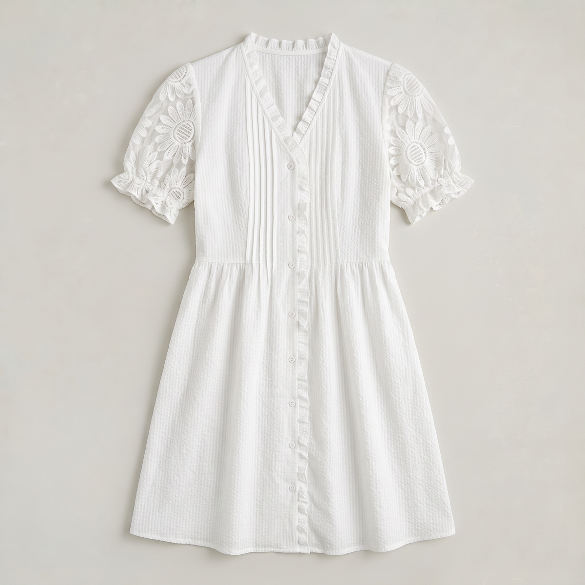 Women’s Button Front Lace Sleeve Midi Dress