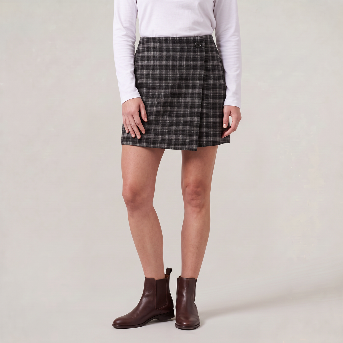 Women’s Checked Wrap Front Mini Skirt
